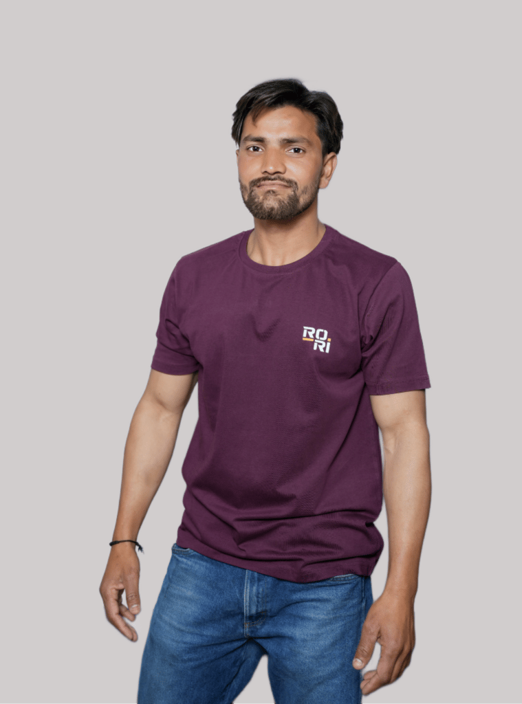 Premium Cotton Men's Classic Series Round Neck Half Sleeve T-Shirt by Rori | Solid Color | Made in India view 2