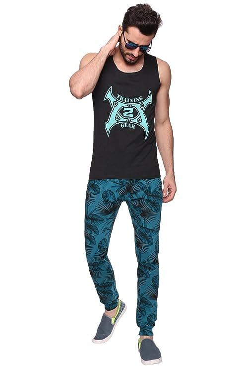 FILMAX® Originals 100% Cotton in Loop Knit Hosiery Men's Ribbed Joggers Turquoise BlueTrack Pant