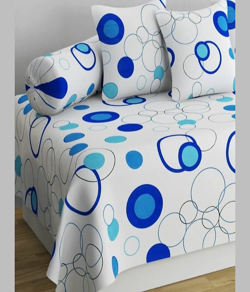 SHOMES Cotton Geometric Diwan Set 6 Pcs - White view 2