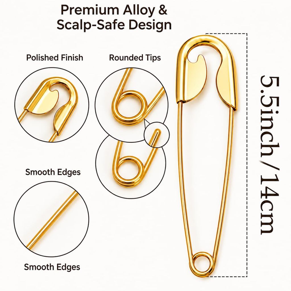 Oversized Gold Safety Pin Hair Clip view 2