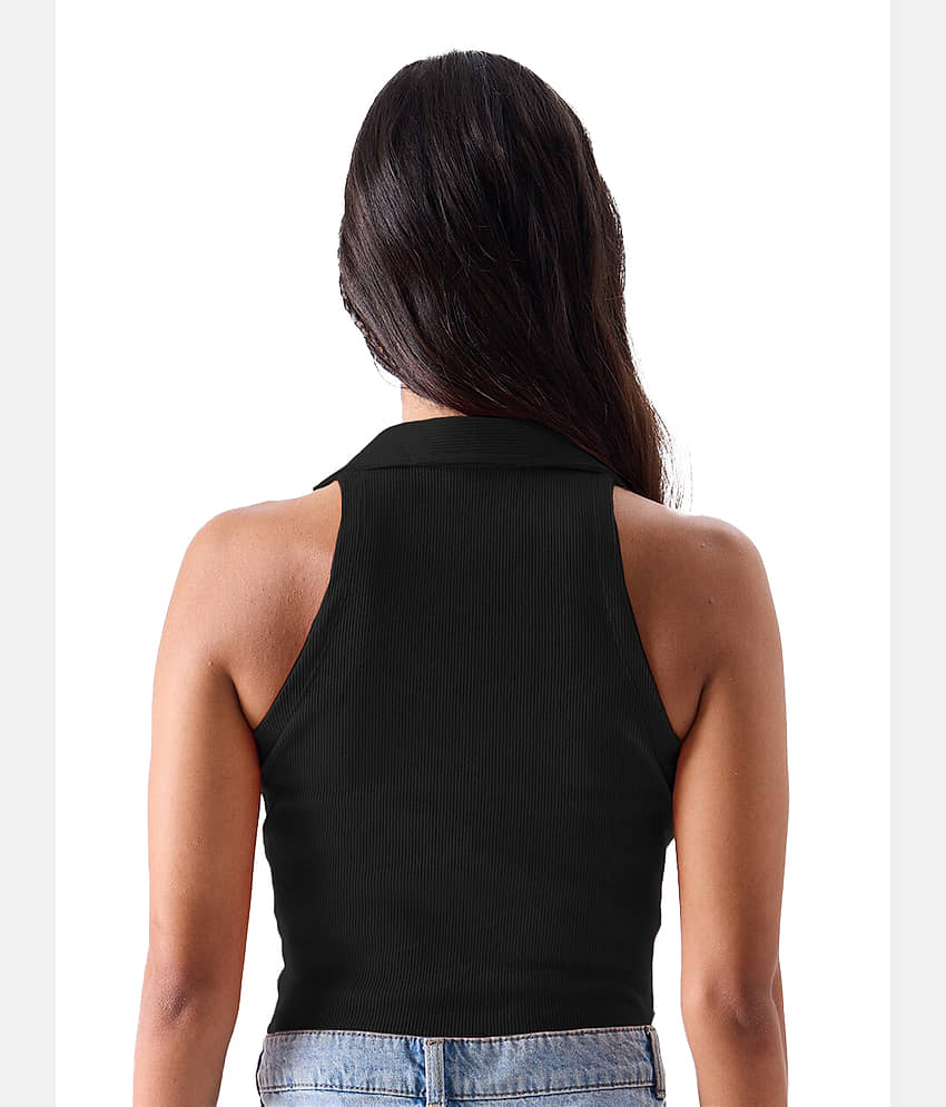 Leotude Women Cotton Blend Solid Regular Fit V-Neck T-Shirt ( Black ) view 2