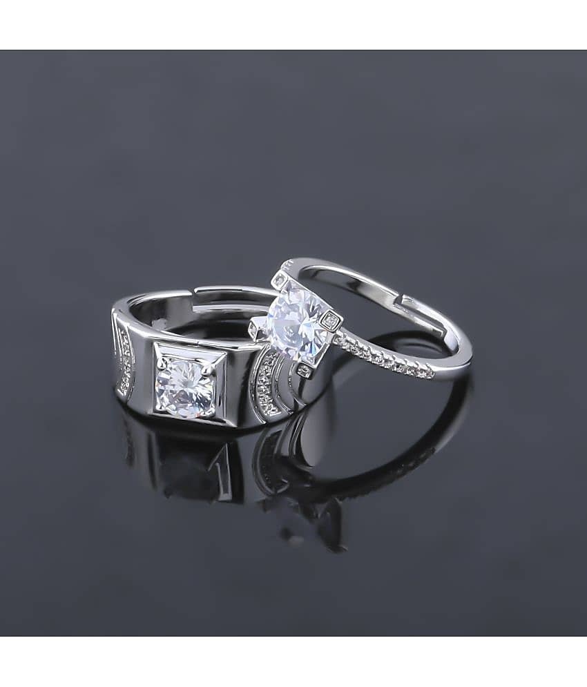 Solitaire Adjustable Speical Couple Ring Set Diamond Wedding Engagement Valentine Gift Silver Plated Ring For Women And Men view 2