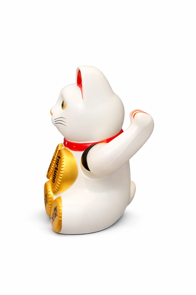 Ahina Feng Shui Lucky Cat Maneki Neko Figurine, White with Golden Coins, Wealth and Good Luck Showpiece for Home and Office Decor view 2