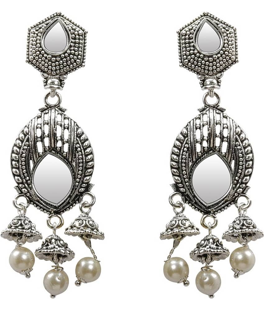 Silver Shine Classic Silver Geometric Pearl Mirror Earrings view 2