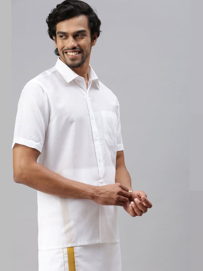 Mens Poly Cotton Half Sleeves White Shirt Expert view 2