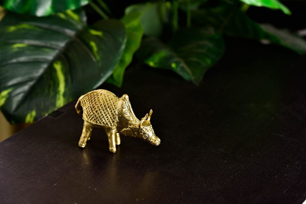 SOWPEACE Handcrafted dhokra Art OX “Ox Dipped in Shimmer” Brass showpiece, Premium Artisan Made Tabletop Home Decor for Living R view 2