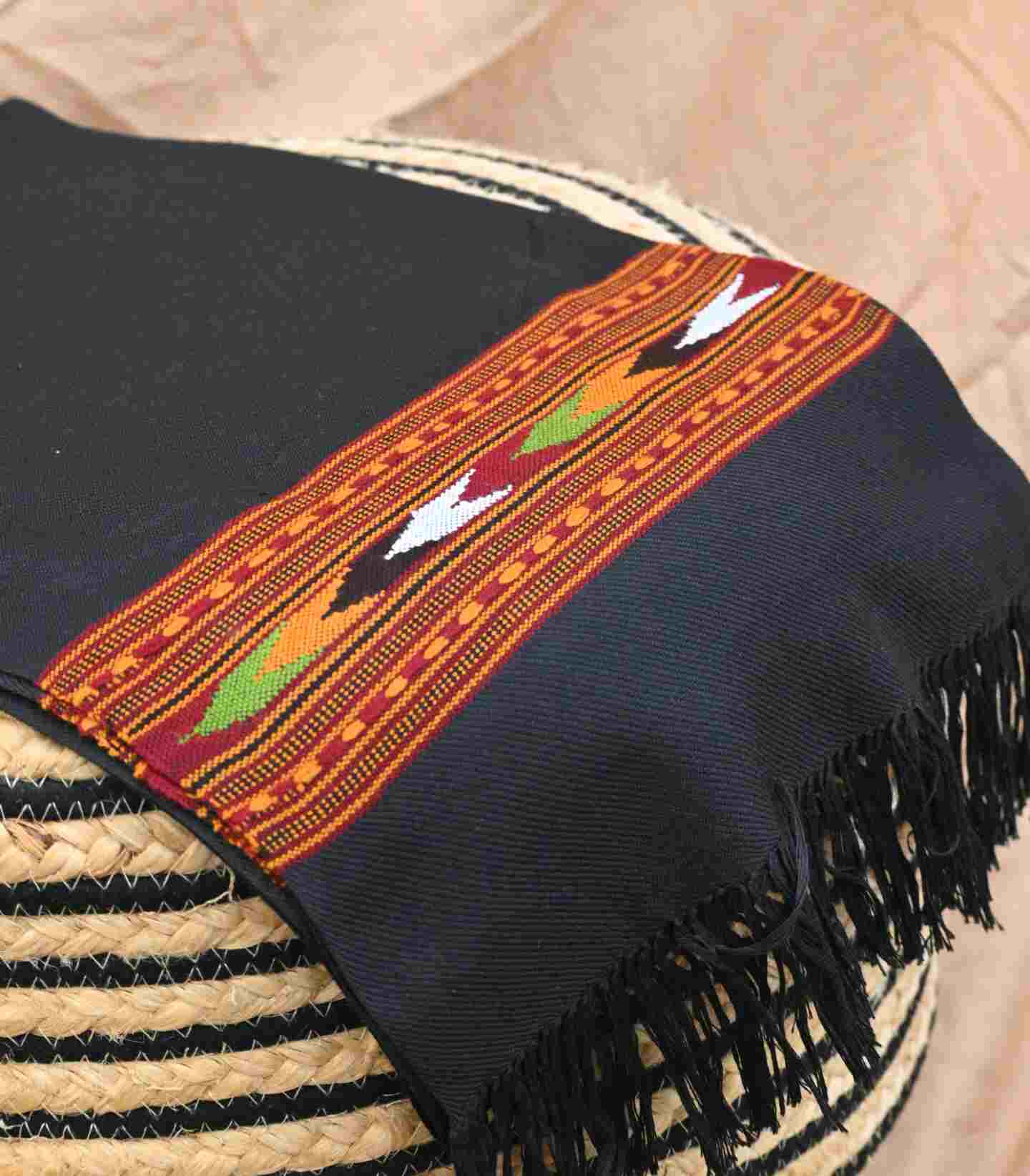 Himachali Handwoven Kullu Pure Wool Muffler – Black, Timeless Elegance view 2