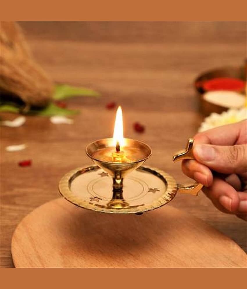 eCraftIndia Gold-Toned Akhand Diya with Glass Lid view 2
