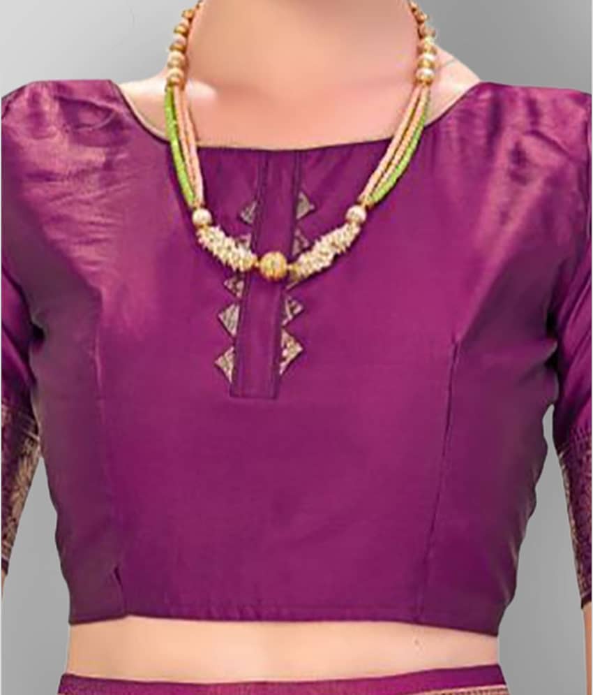 Dressy Banarasi Silk Printed Saree With Unstitched Blouse Piece ( Purple ) view 2