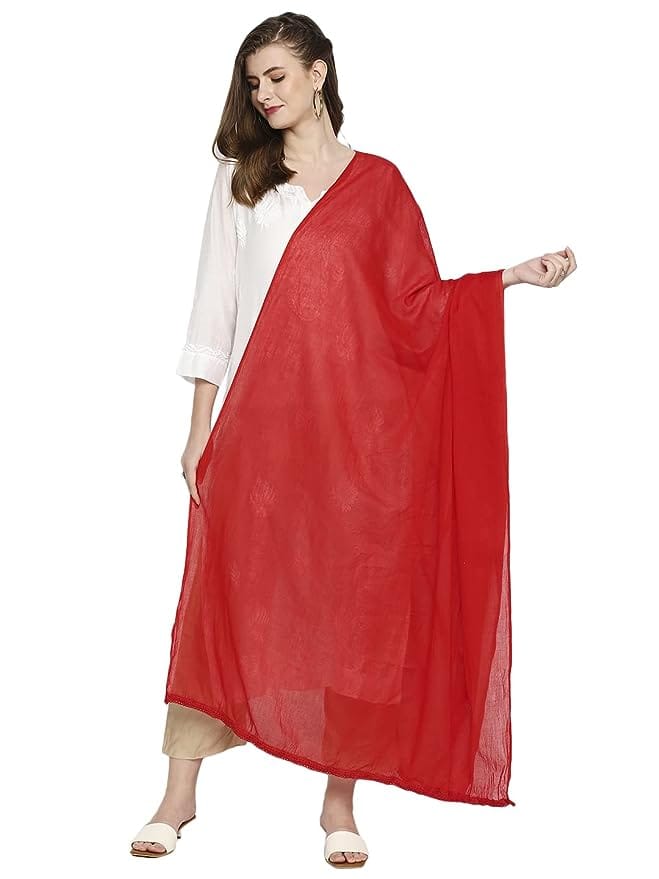 DUPATTA BAZAAR Women's Red Pure Cotton Dupatta view 2