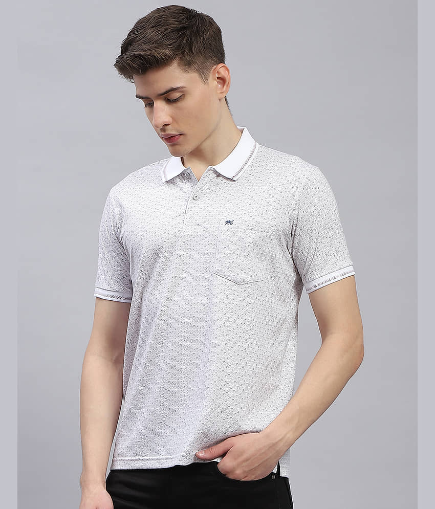 Monte Carlo Pack of 1 Cotton Blend Regular Fit Printed Half Sleeves Men's Polo T Shirt ( White ) view 2