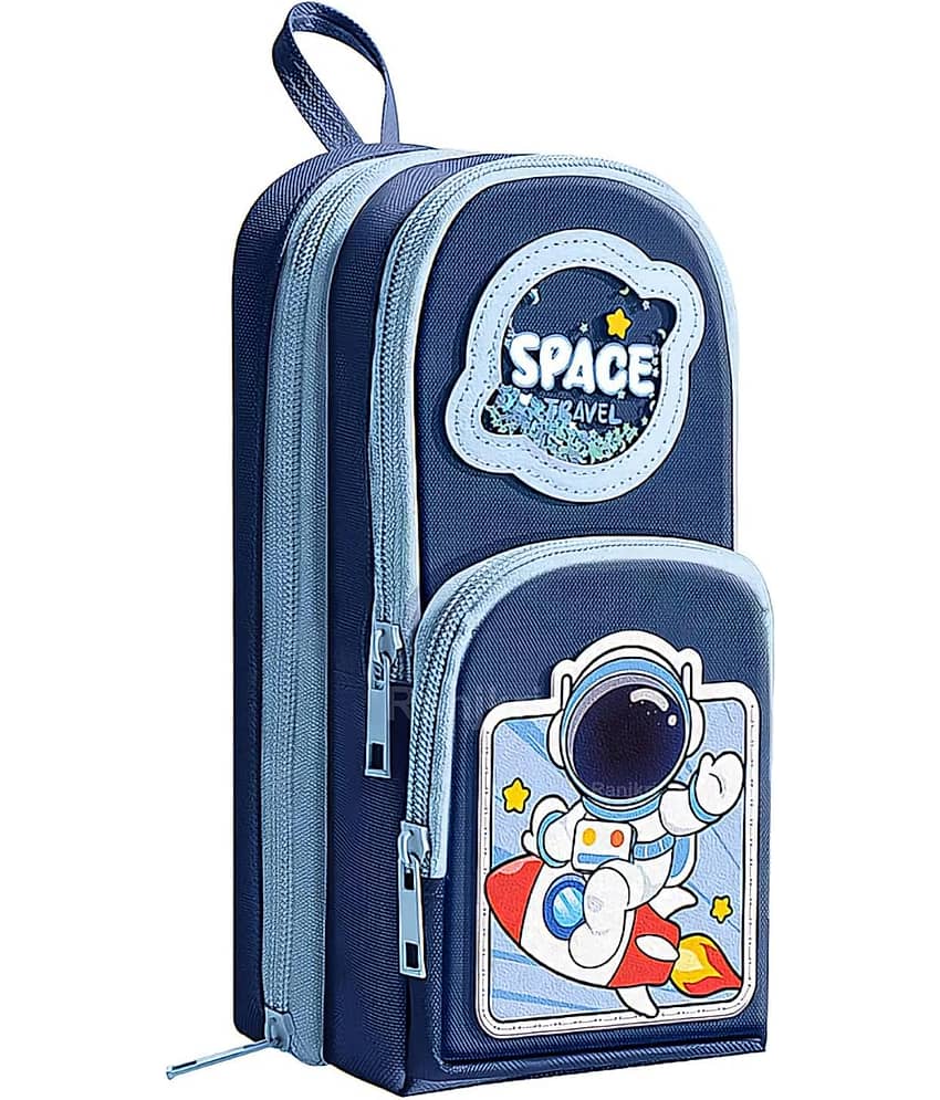 Villy Space 6 Layer with 3 Compartment Premium Canvas Pencil Pouch for School Girls and Boys view 2
