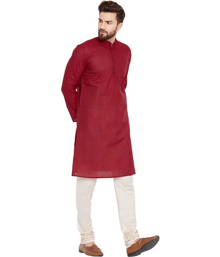 SKAVIJ Red Cotton Kurta Pyjama Set view 2
