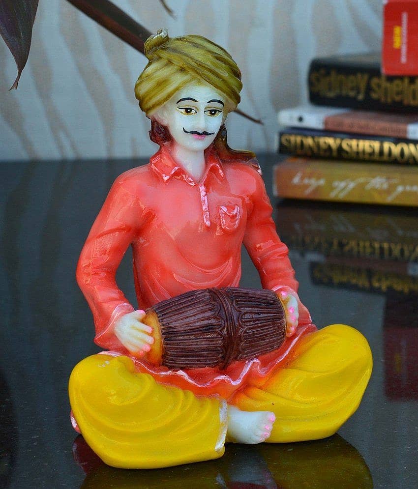 eCraftIndia Pink & Yellow Rajasthani Musician Statue Figurine view 2