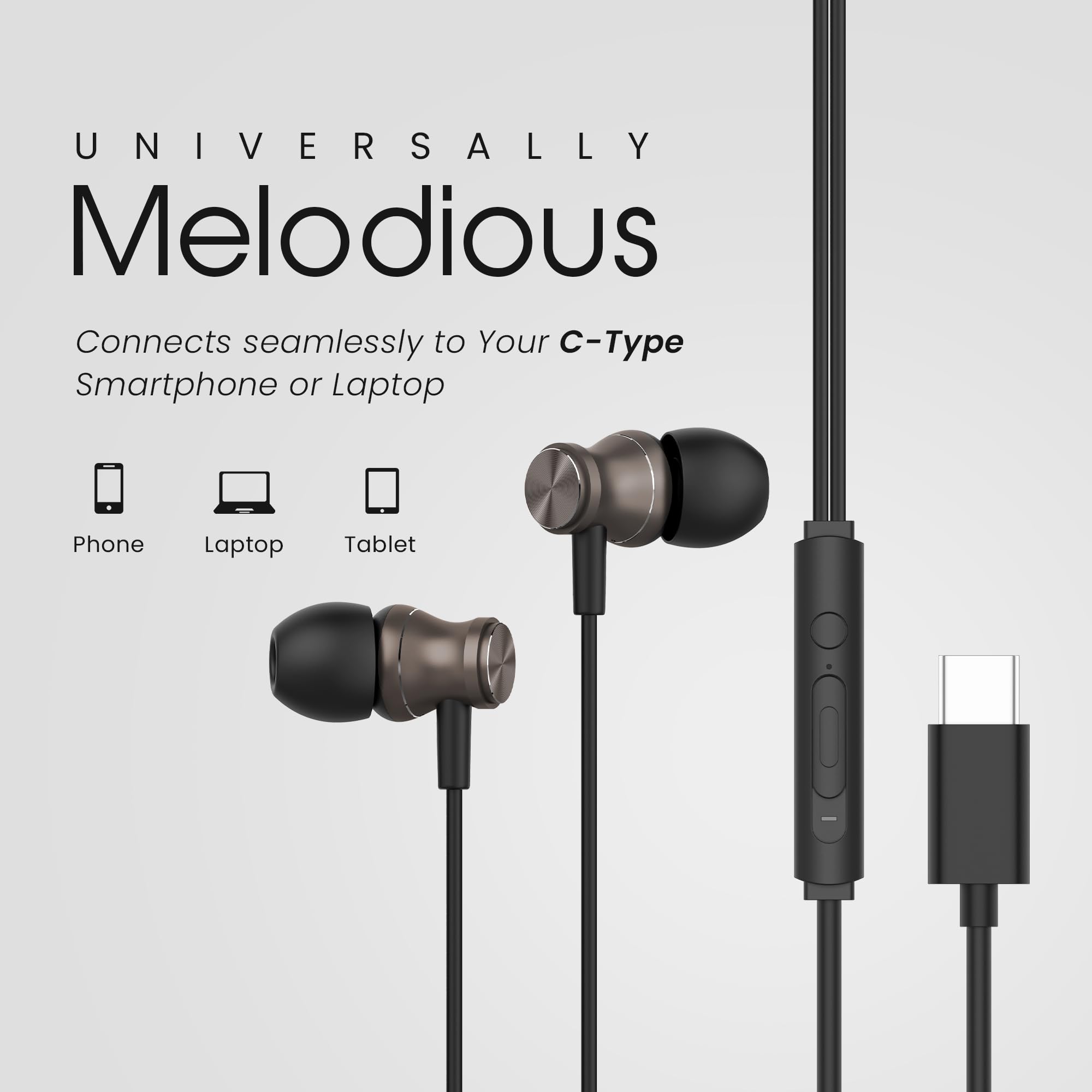 HAMMER Nova in Ear C Type Earphones Wired with Mic,13mm Driver, in-line Control, Metallic Built, Powerful Bass, Comfortable & Lightweight (Black) view 2