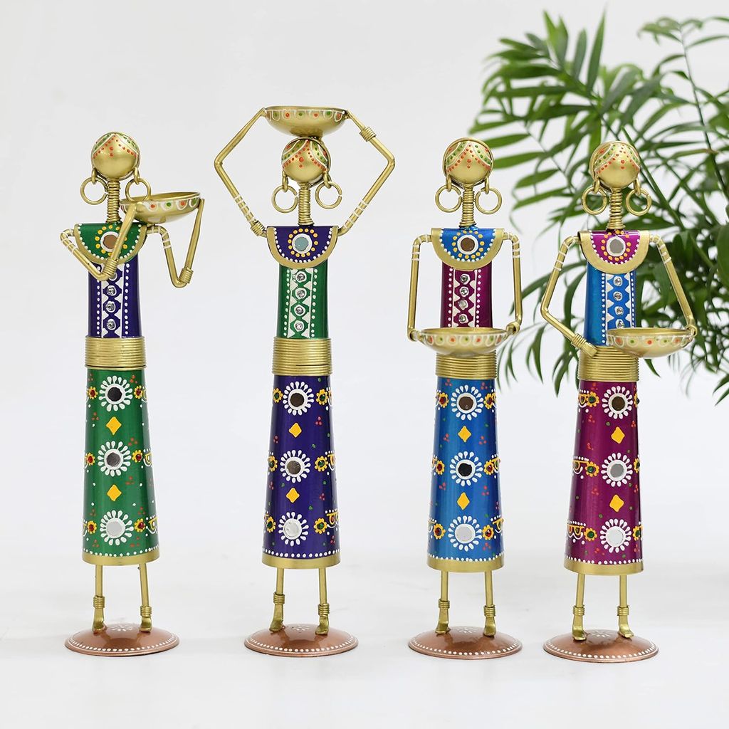 Jyoti handicraft Metal Wrought Iron Musician Lady showpieces Ladies Doll Figurine Statue Decorative Items | Show Pieces for Home Decor Stylish Living Room | Pack of 4 view 2
