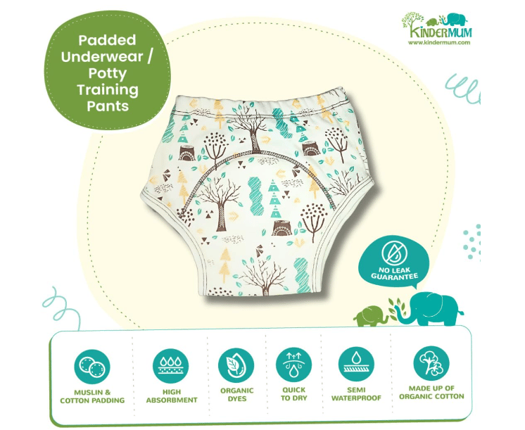 Kindermum Cotton Padded Underwear/Potty Training Pants - Semi Waterproof, Pull-up Cotton Underwear - Pack of 3 Fish Tree Blocks Combo view 2