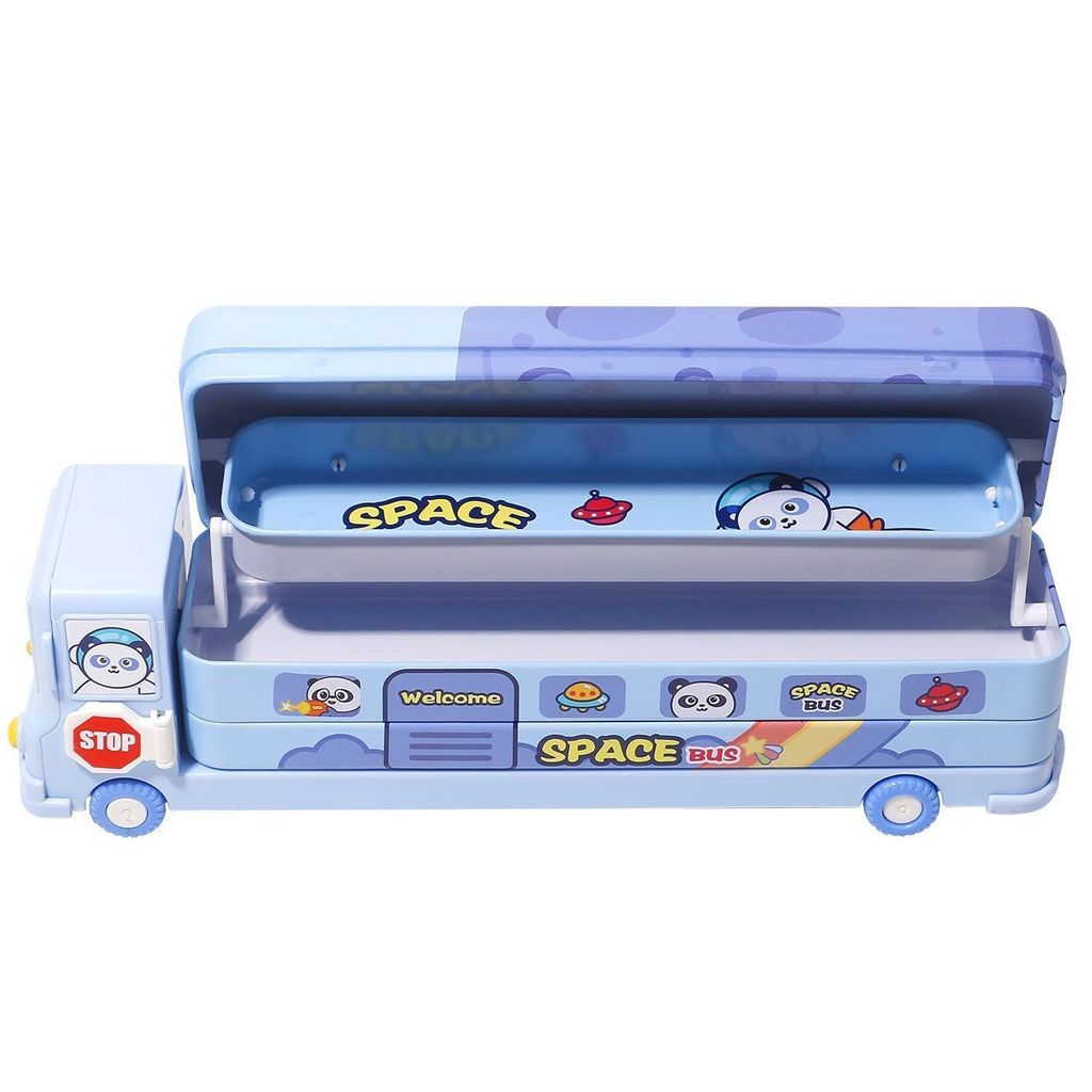 Faircost Metal Bus Double Decker Bus Shape Pencil Box for School and Wheels for Kids Birthday Party Return Gifts and Other Multi-Purpose Uses (Blue) view 2