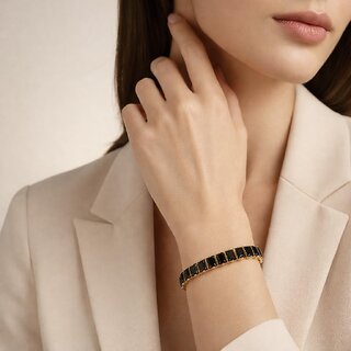 KIMTI 18k Gold Plated Women Bracelet (Black Tennis Style Bracelet, 1) view 2