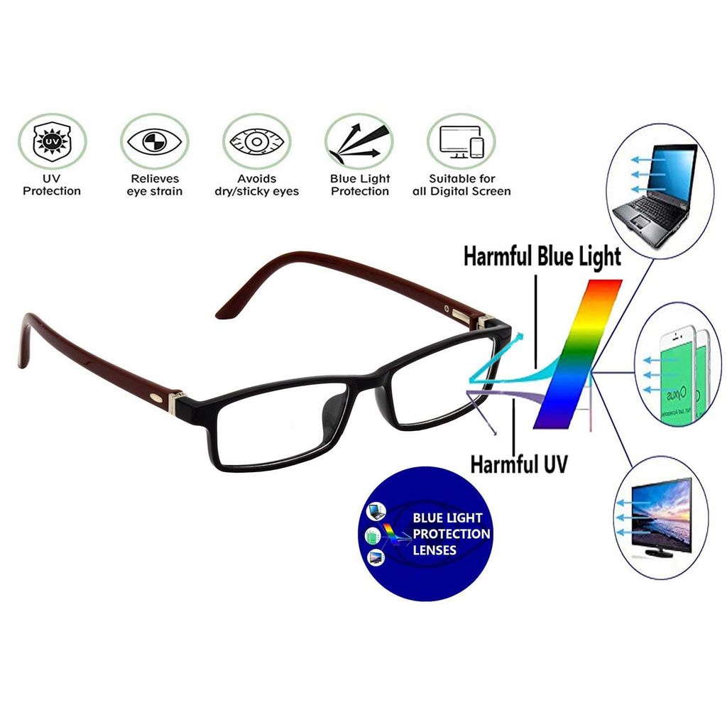 Hrinkar Zero Power Computer Glasses for Office Use with Eye Protection and Blue Cut for Men & Women | Brown and Black | HBCT-FRM-BK-BWN-18