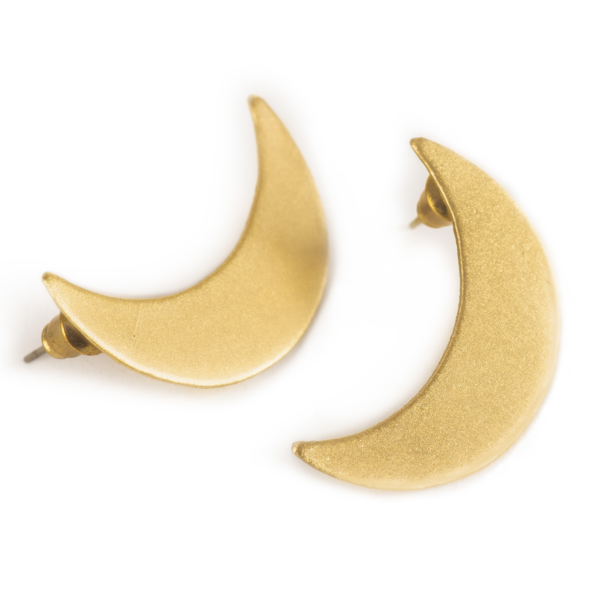 Handcrafted Brass Moon Shape Stud Earring view 2