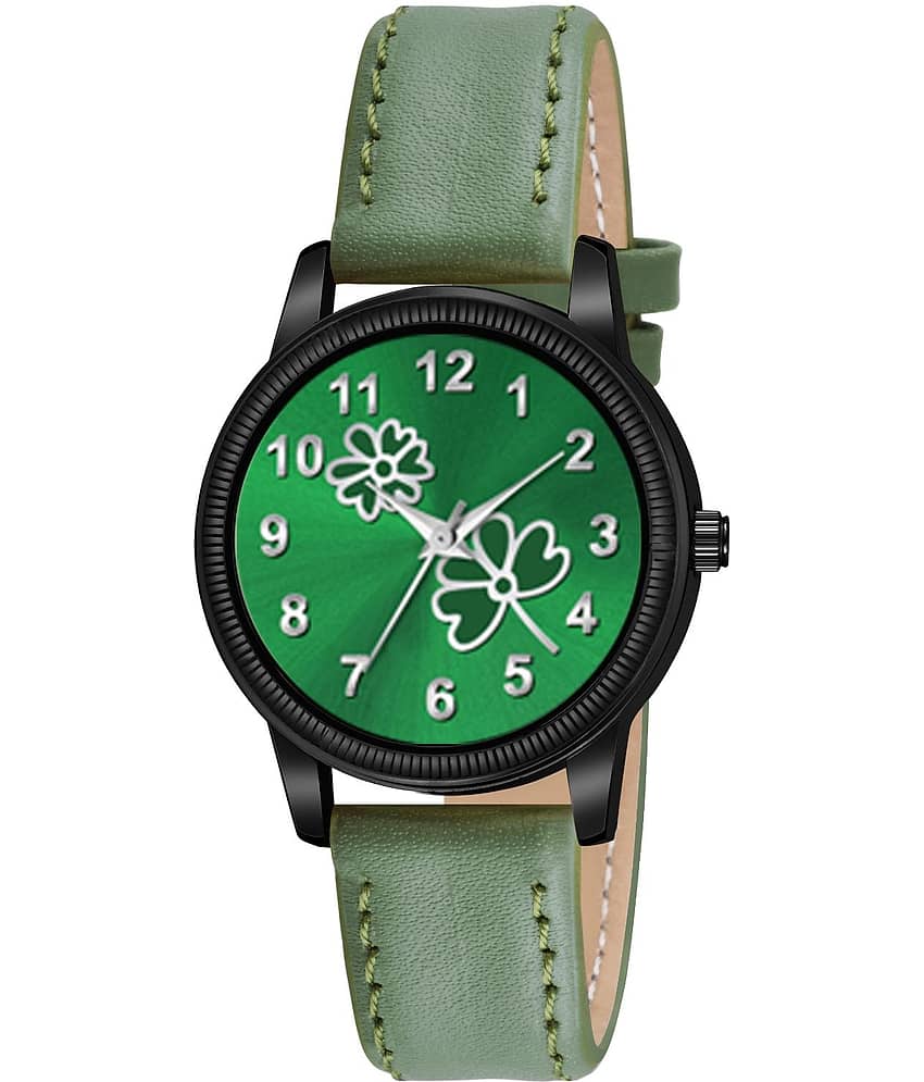 KIARVI GALLERY Green Leather Analog Womens Watch