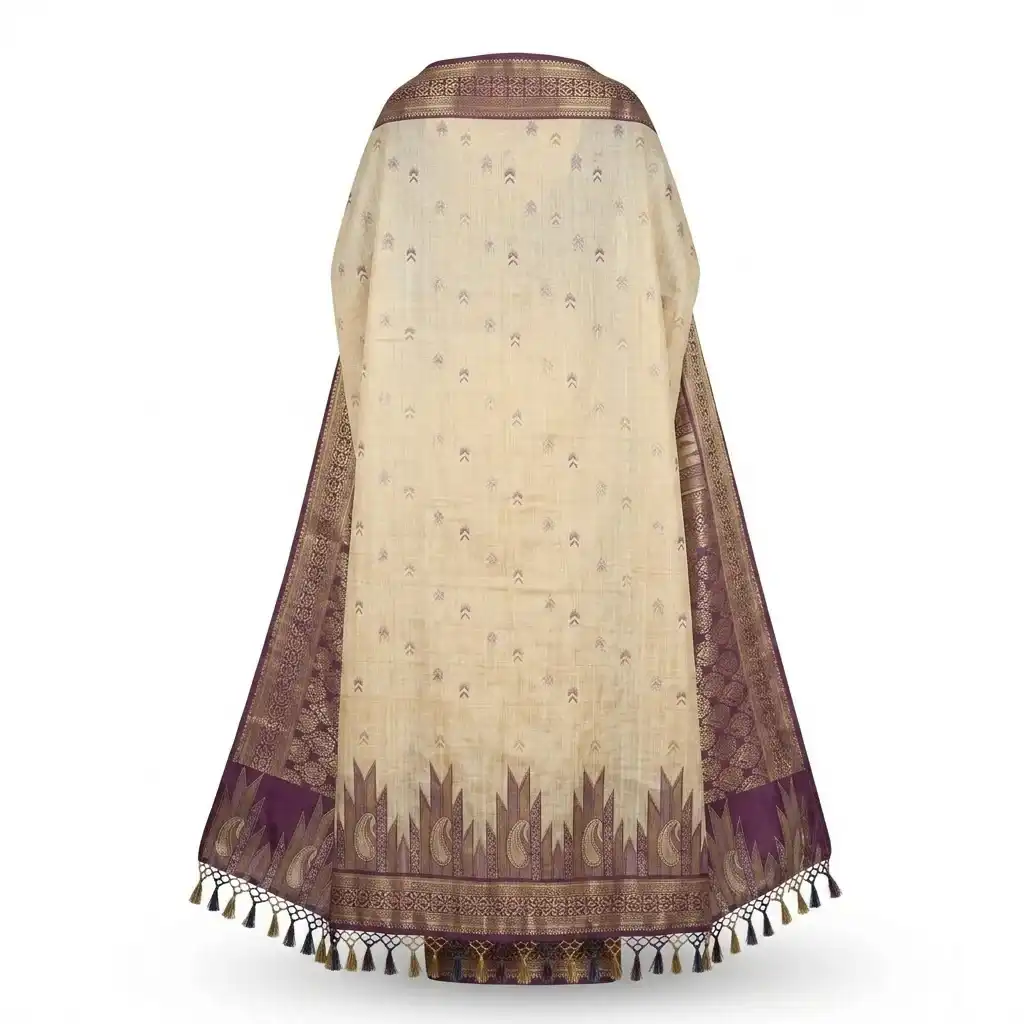 Sambalpuri Dual Tone Cream Beige Ikat Handloom Saree view 2