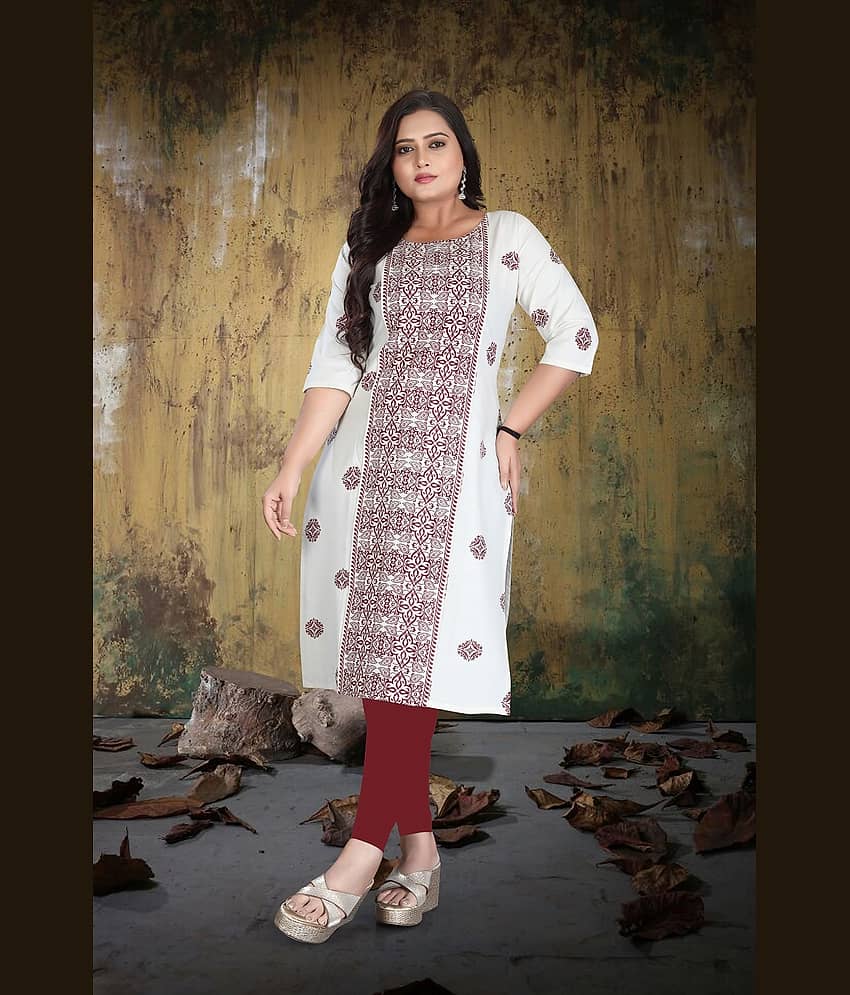 Hetsa Women Cotton Printed A-line Kurti ( White ) view 2