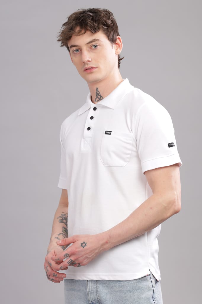 Men Solid Polo Neck Poly Cotton Pink T-Shirt view 2