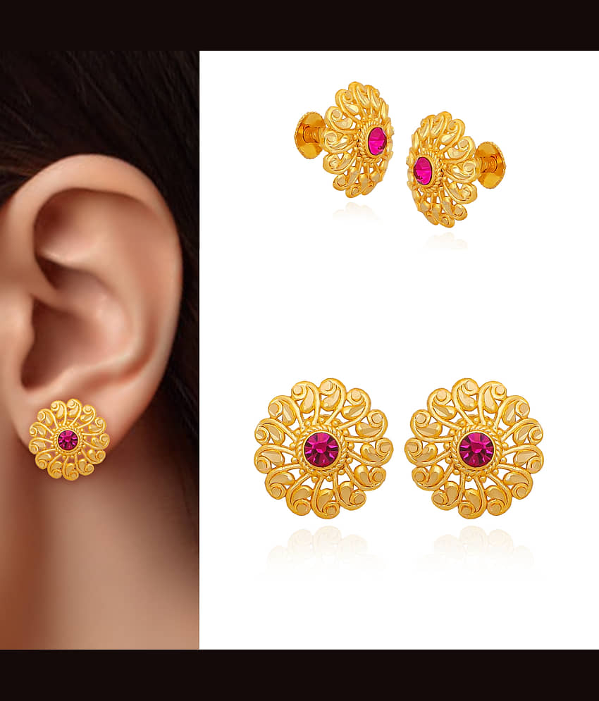 LUV FASHION Golden Stud Earrings ( Pack of 1 ) view 2