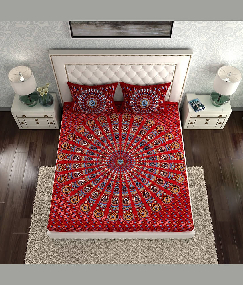 Cosito Cotton 1 Double Bedsheet with 2 Pillow Covers ( Red ) view 2