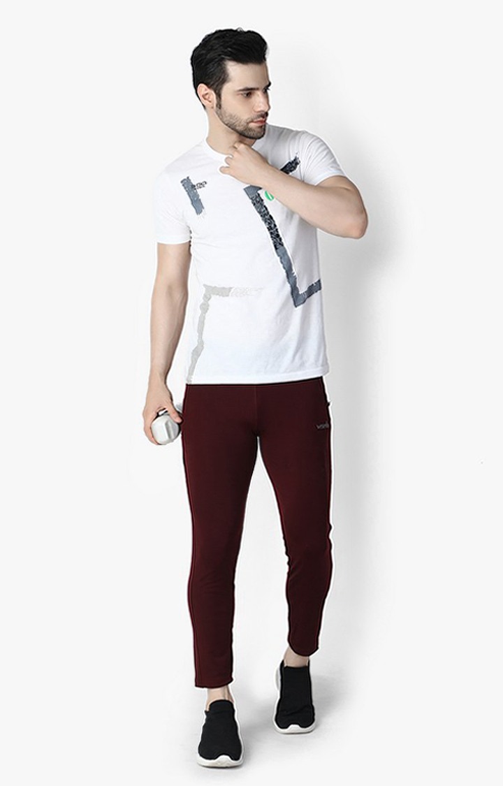 Men's Red Lycra Solid Trackpants view 2