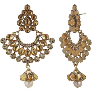 Drop Crystal Chand Baali Earrings Earrings Color Golden God Brass Copper Earrings for Women's Fashion Jewelry view 2