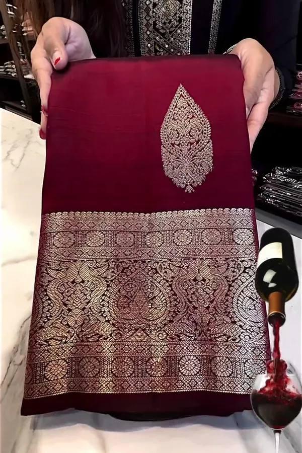 Maroon Lichi Silk Saree view 2