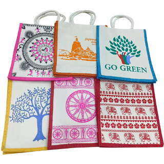 multi-purpose usebag eco-friendly jute bags for men, women and kids (pack of 6 ) Waterproof Multipurpose Bag (White, 12. view 2
