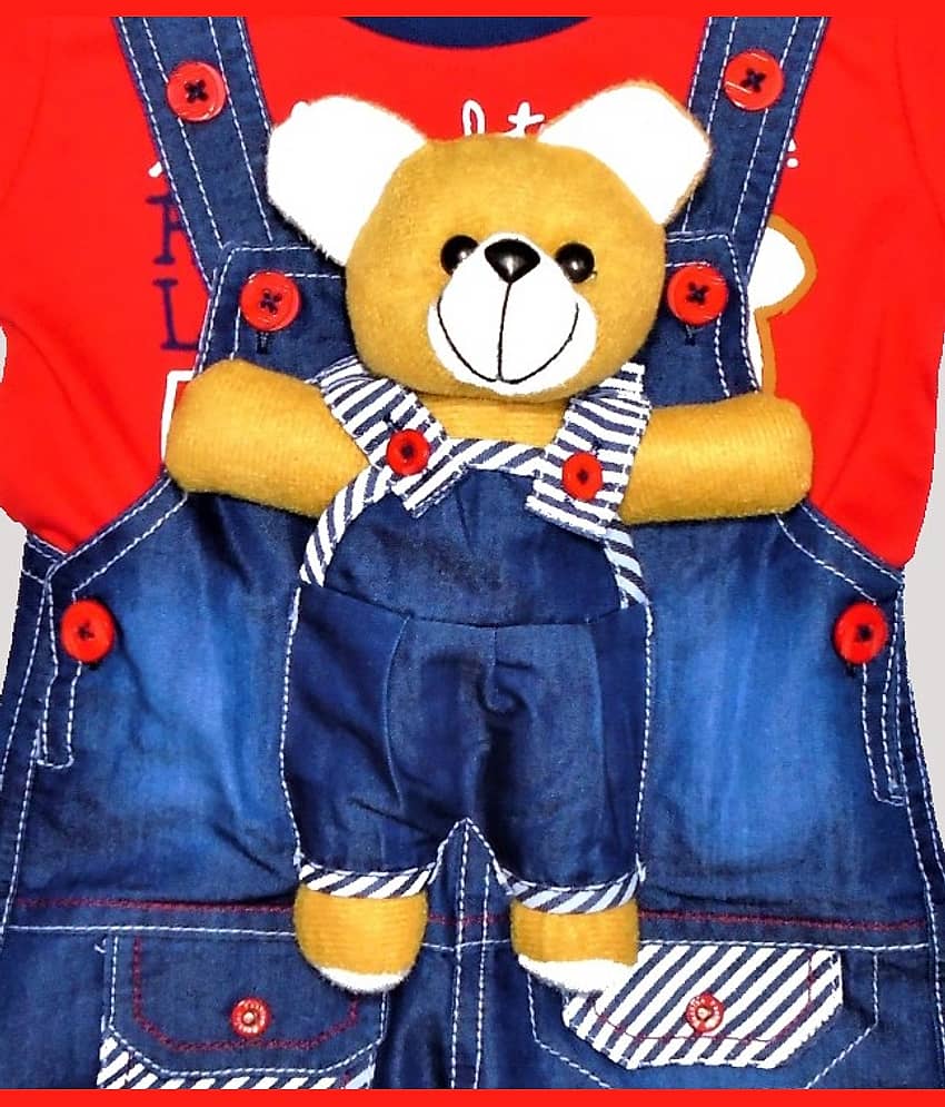 Wise Guys Pack of 1 Baby Boys Denim Dungaree Sets ( Red & Blue ) view 2