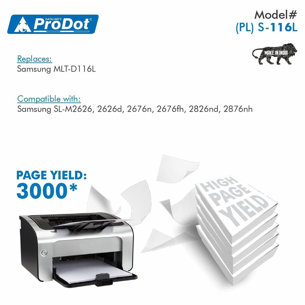 ProDot (PRO S-116L Laser Toner Cartridge for Samsung MLT-D116L Compatible with Samsung SL-M2626, 2626d, 2676n, 2676, 2826nd, 2876nh view 2