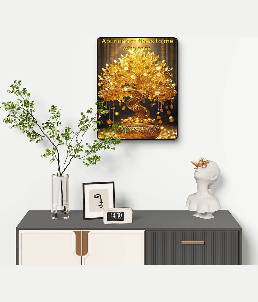 Livin'luxe Golden Money Tree Wall Art Black Frame Sparkle Lamination with Abundance Affirmation for Wealth Decor view 2