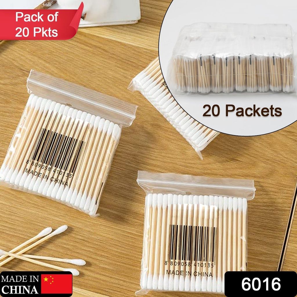 Eco-Friendly Bamboo Cotton Swabs with Wooden Handles (Pack of 20) view 2