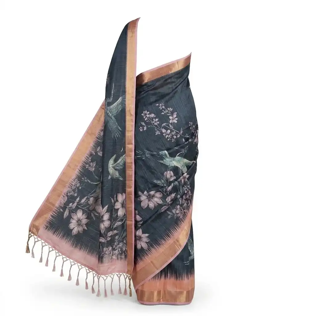 Sambalpuri Midnight Blue Crane Bloom Handloom Saree view 2