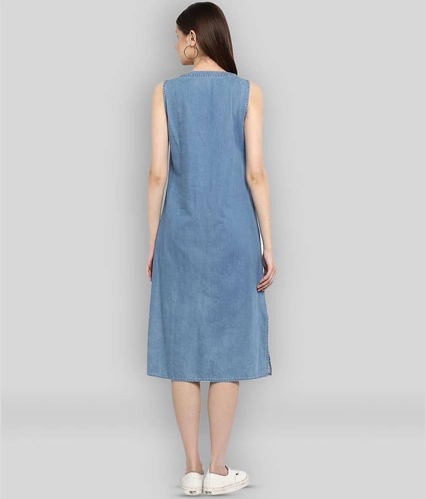 StyleStone Women Denim Solid Fit & Flare Dress ( Blue ) view 2