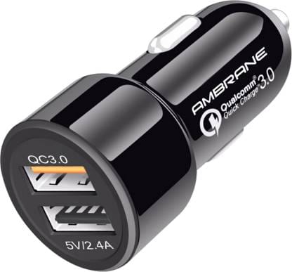 Ambrane 27 W Qualcomm Certified Turbo Car Charger (Black, With USB Cable) view 2