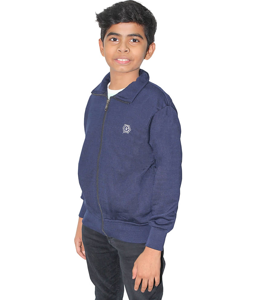 Goodluck Pack of 1 Boys Woollen Blend Cardigan Sweater ( Navy Blue ) view 2