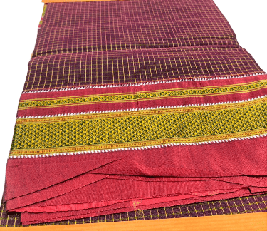 Navy Blue Checkered Saree with Contrasting Border view 2
