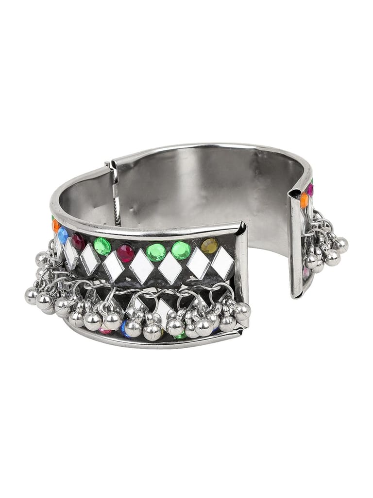 Cardinal Oxidized Silver Color Adjustable Minakari Multicolor Mirror Bracelet Size 2.6 view 2