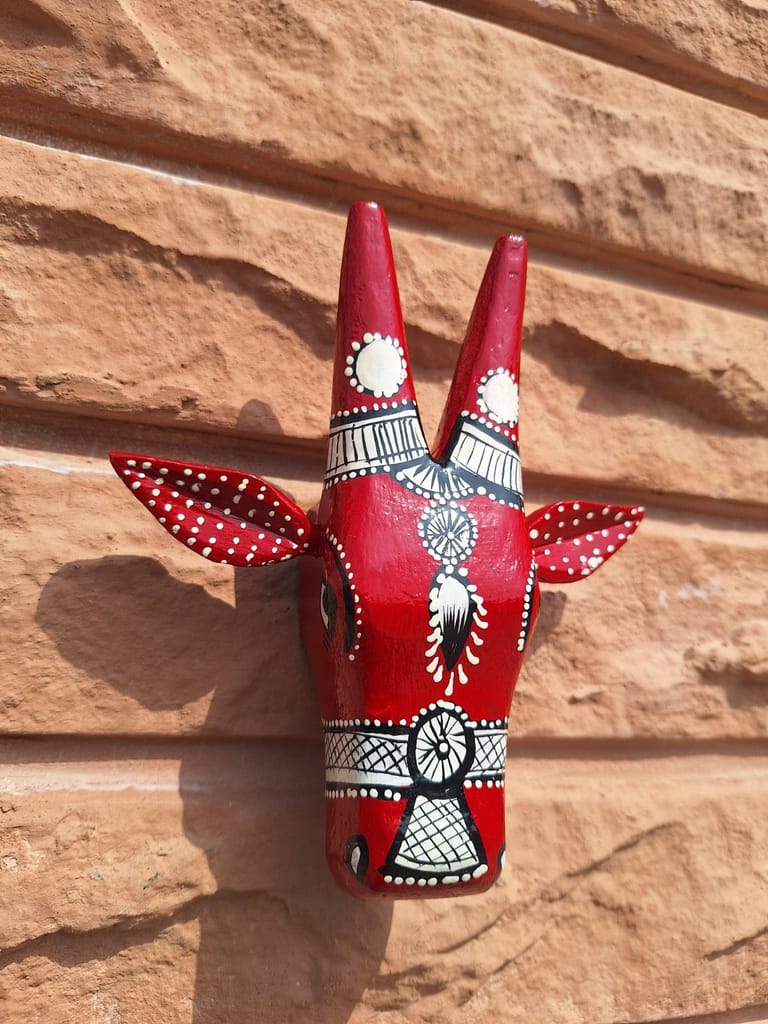 Mermaid Collections Cow Head (Red) Wooden Wall Sculpture Bull Mask Good Luck Statue Home Art decor view 2