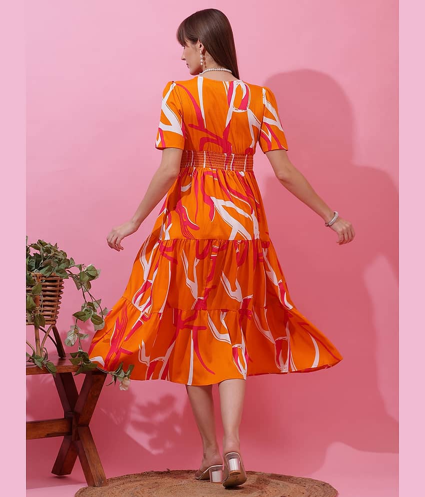 Sheetal associates Women Crepe Printed Fit & Flare Dress ( Orange ) view 2