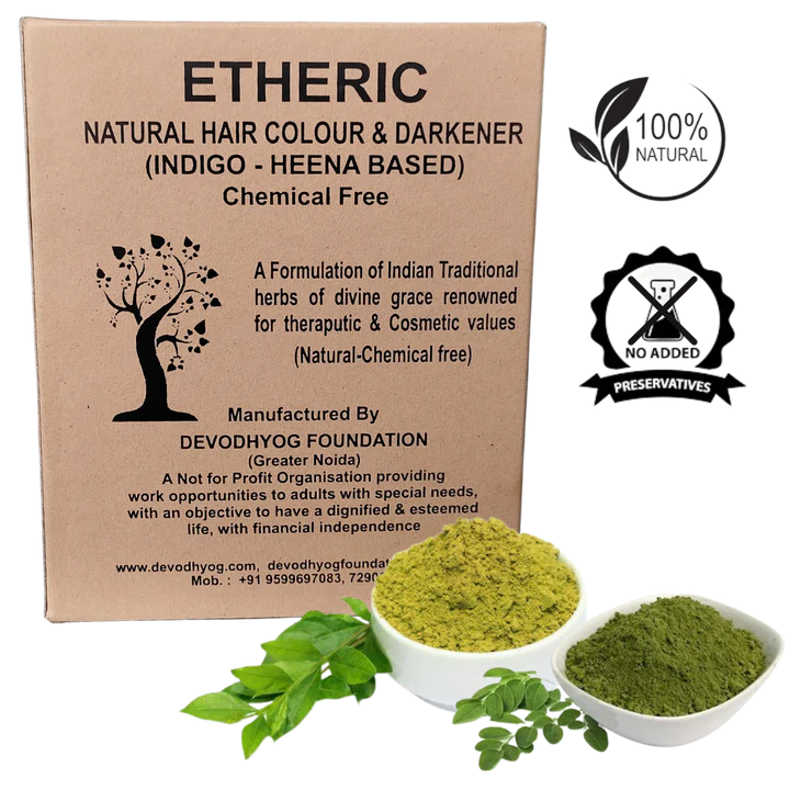 Etheric Natural Chemical Free - Indigo & Henna Powder based Hair Color Dye, Ammonia & PPD free