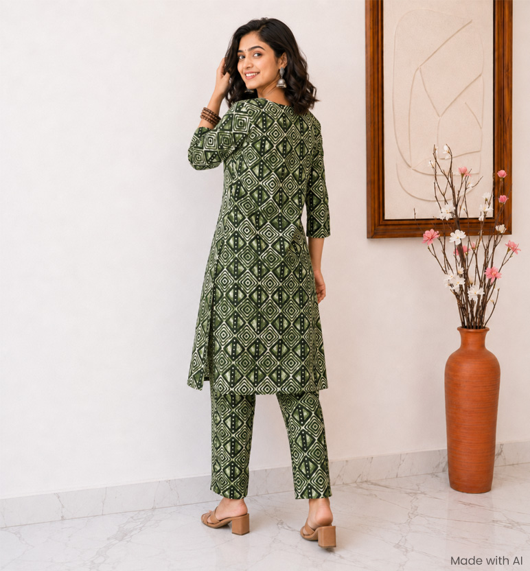 Handcrafted Batik Print Rayon Cotton Kurta & Palazzo Set view 2