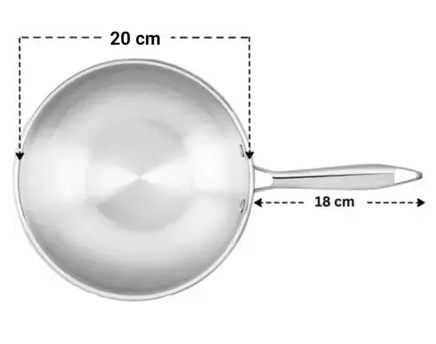 WEKTY WEKTU TRIPLY STAINLESS STEEL DEEP FRY PAN/WOK PAN WITH LID Wok with Lid 1.7 L capacity 20 cm diameter (Triply, Induction Bottom) view 2